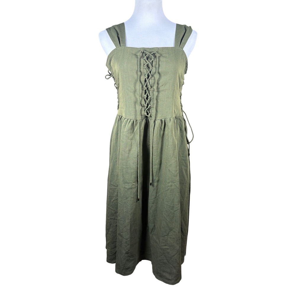 Scarlet Darkness Olive Green Lace Up Front Side Corset Midi Dress Womens‎ Large